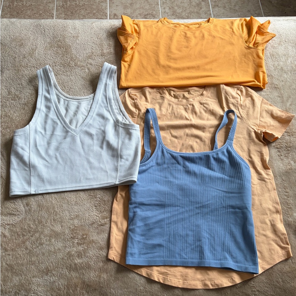 Lululemon Bundle Women’s Ribbed Tank & Crop Top Set - Blue, White, Yellow